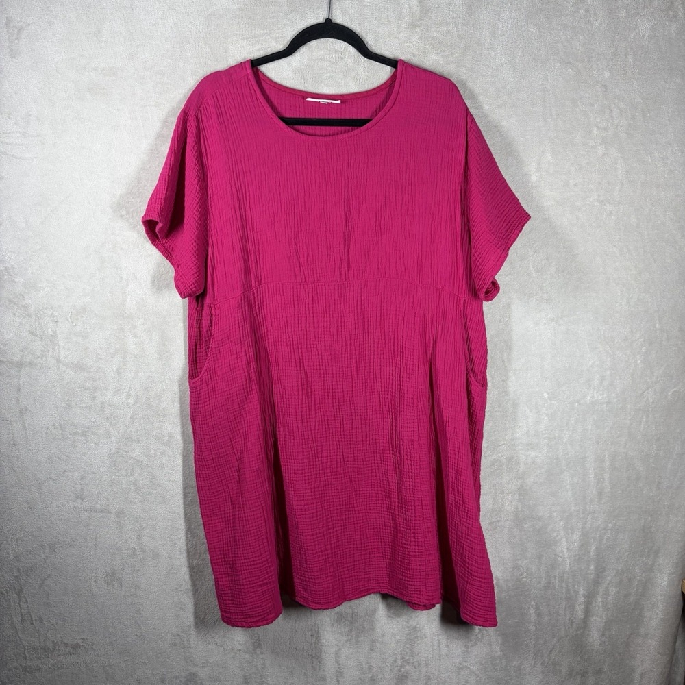 Bryn Walker Hot Pink Gauze Tunic Dress Size XL Lagenlook Dopamine Resortwear